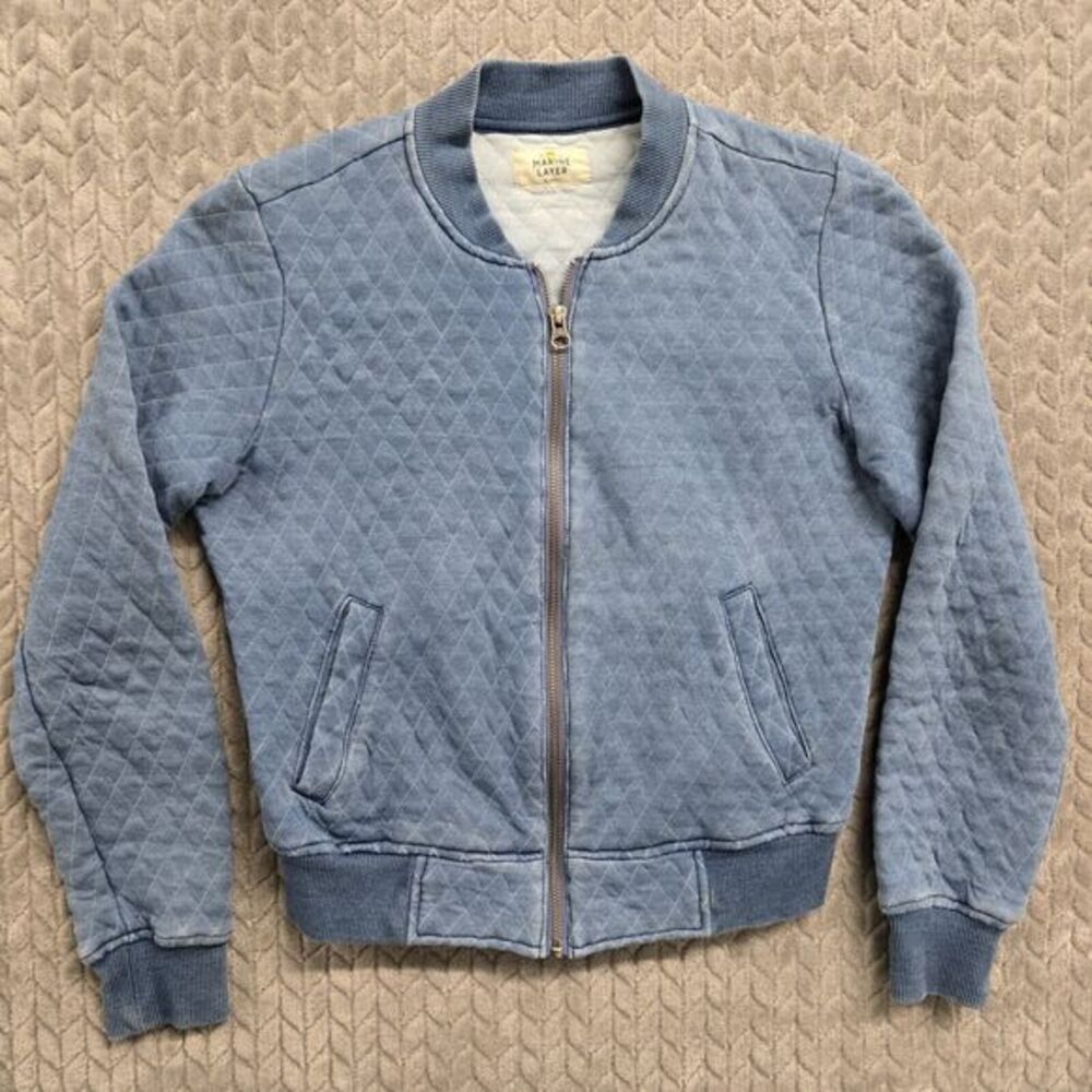 Marine Layer Bomber Jacket XS Womens Blue Quilted Full Zip Lightweight